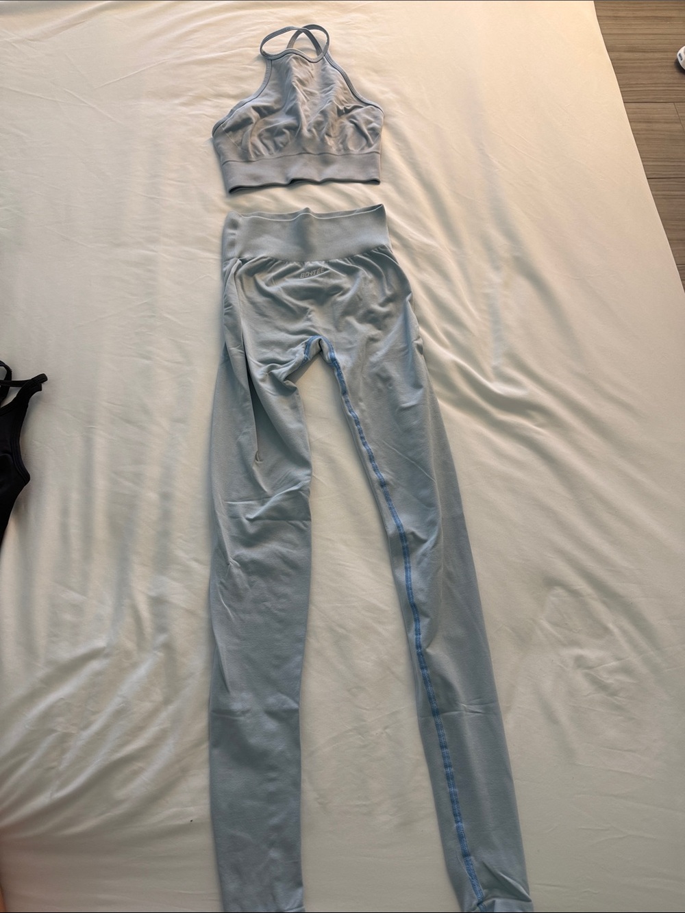 High-Rise Light Blue Women's Leggings with Matching Sports Bra